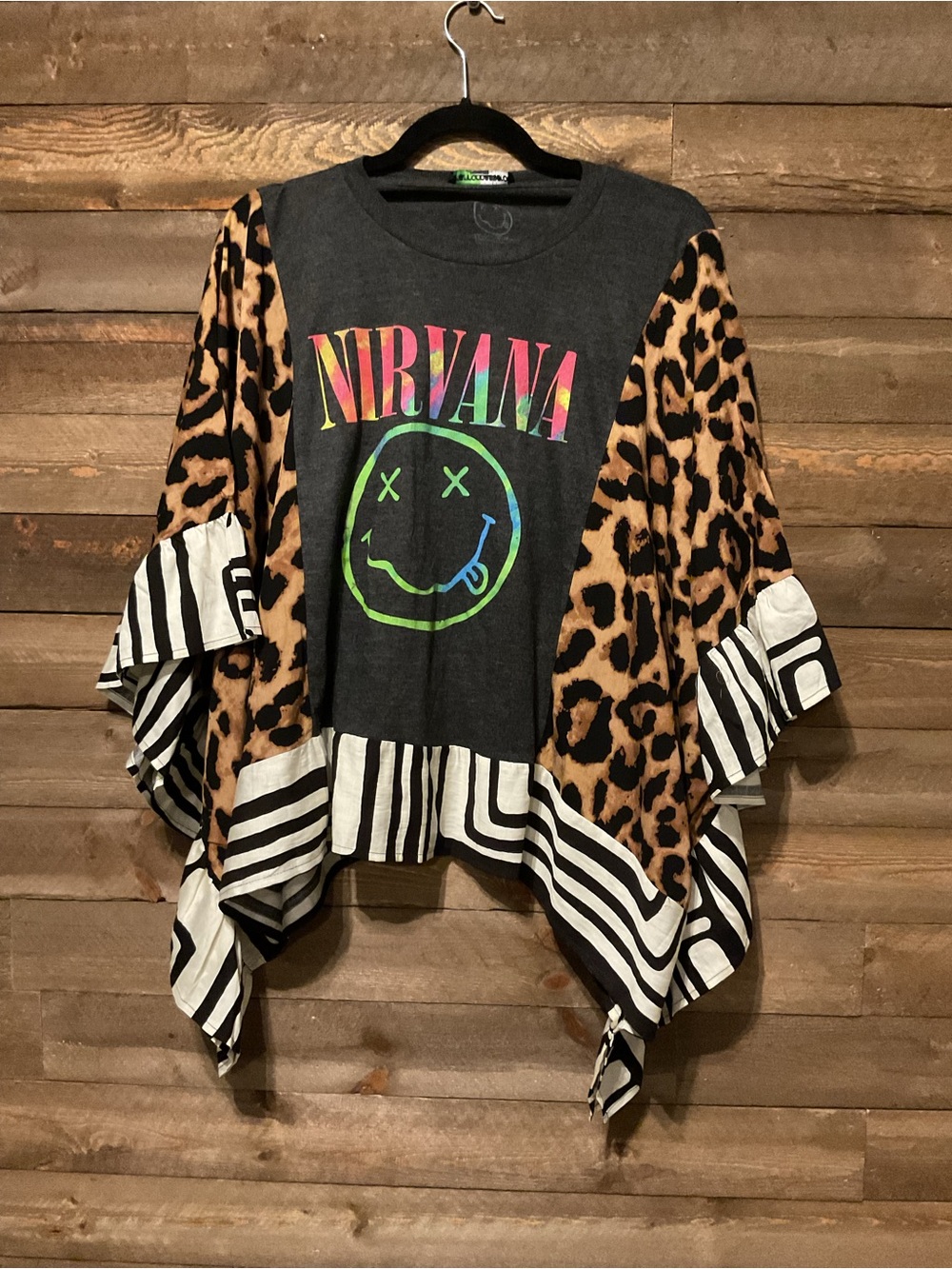 Mixed Print w/ Upcycled Rock Band Tee Nirvana Womenโs Size Medium NWT